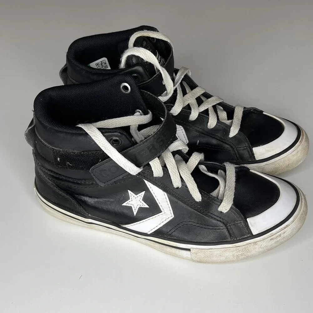 Converse Pro‎ Blazer Youth 6.5 Black Leather High Top Sneakers Boys Girls Shoes